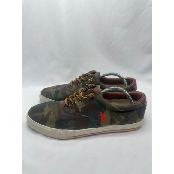 Mens Polo Ralph Lauren Vaughn Canvas Sneakers Green Camo Red Pony Size 12 D - Picture 2 of 10